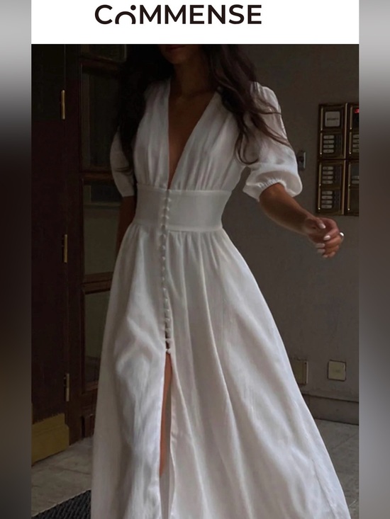 Commense Dresses & Skirts - Commense White Deep V Button-Front Maxi Dress